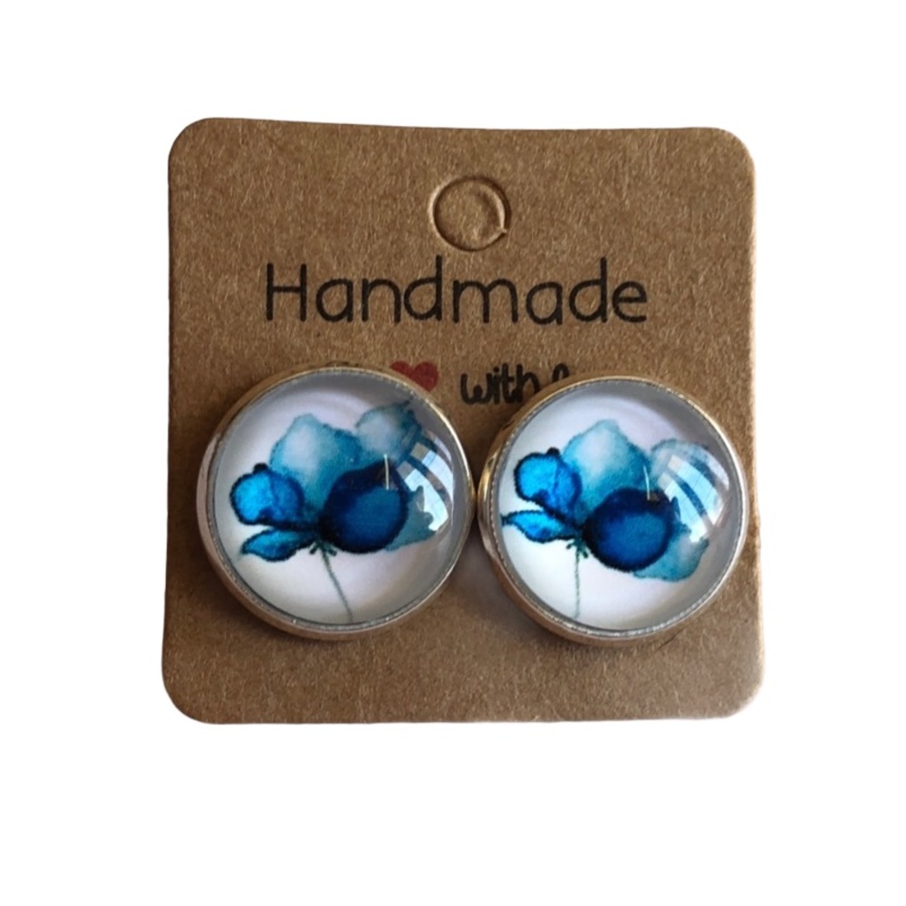 Blue Flower Petals Glass Stud Earrings!